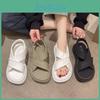 Summer Casual Womens 2024 Sandals Straight Buckle Open Toe Rubber Sole Pu Solid Beach Fashion Sandals Women