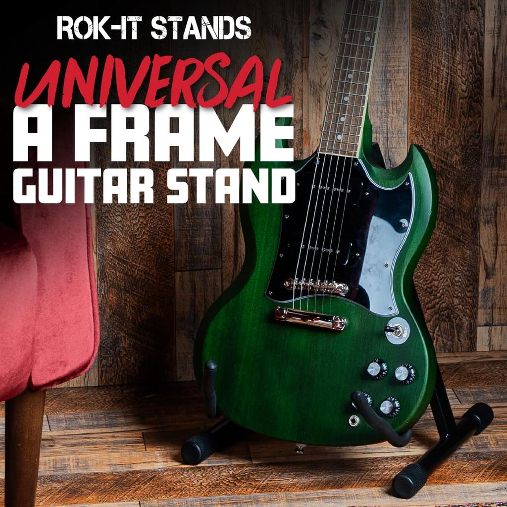 GATOR Frameworks Folding Guitar Compatible ROK-IT RI-GTRAU A-Type Stand, 3-Width