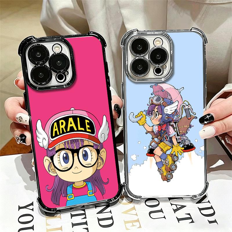 Arale S-Slump Anime Plating Phone Case For Iphone 16 17 Pro Max Air 16E 14 15 Plus 12 13 Mini Anti-Fall Airabag Cover