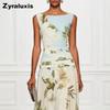 Summer Vintage Sexy V-Neck Floral Print Women's Dress Sleeveless Backless High Waist Long Skirt