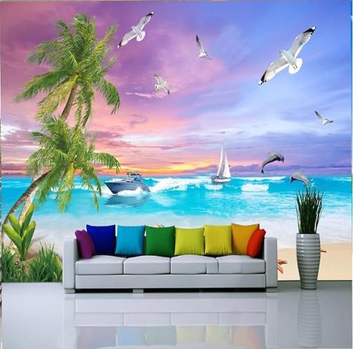 Photo Sea View Wallpaper Modern Beach Sea View Mural Living Room Tv Sofa Hotel Decoration Wallpaper