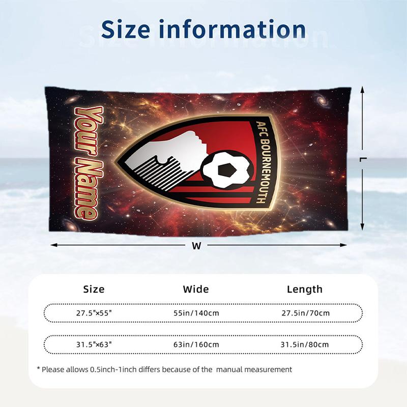 Beach Towel Bournemouth Football Print Custom Name Text Soft Towel for Swimming Pool