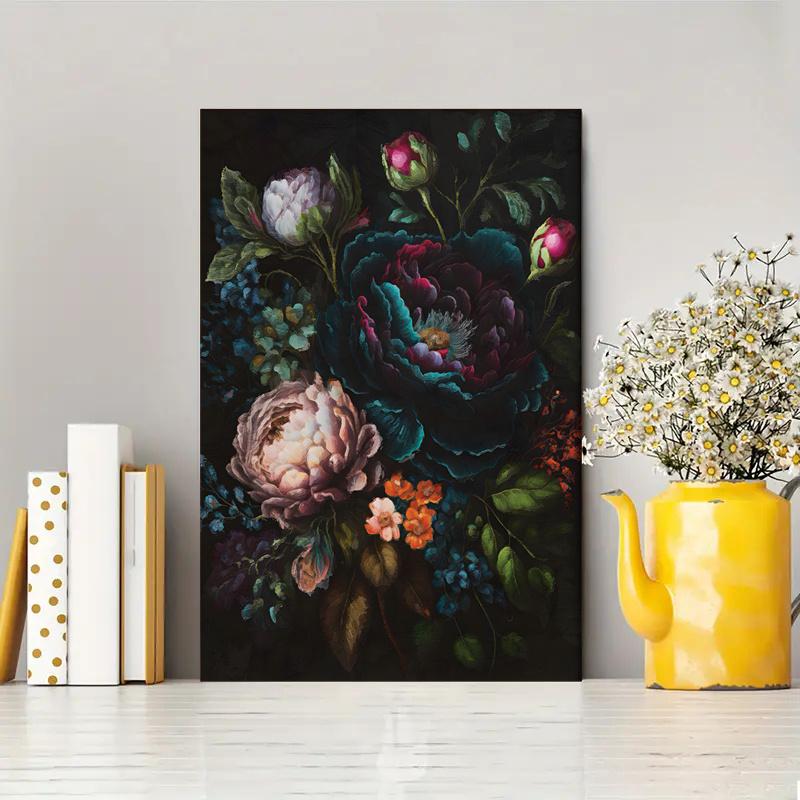 Vintage Peony Flower Canvas Prints Botanical Art for Home Decor Retro Poster Style Wall Pictures Living Room Bedroom with Frame