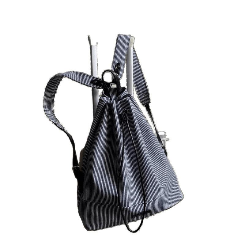 Student Casual Backpack Women's 2025 New Trendy Korean Striped Canvas Bag Versatile Large Capacity Going Backpack