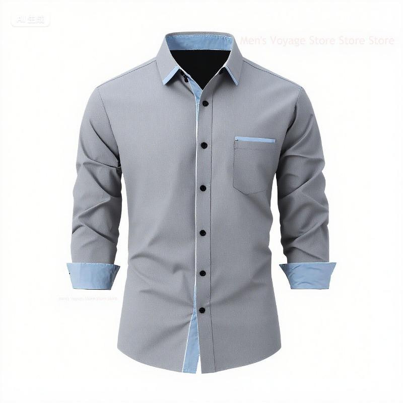 Camicia da uomo a blocchi di colore, vestibilità slim, manica lunga, traspirante, per il lavoro
