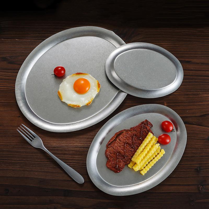 1 ks Japonský Vintage Oválný 304 Nerezový Restauranční Talíř Dezertní Podnos Kuchyňské Nádobí