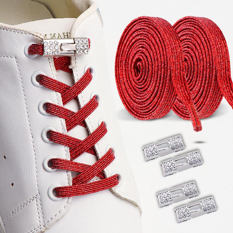 2 Paia di Lacci per Scarpe Elastici Glitterati - Lacci Elastici Colorati Senza Nodo - Accessorio per Scarpe con Fermagli a Croce Diamantati Bling per Indossarli Facilmente