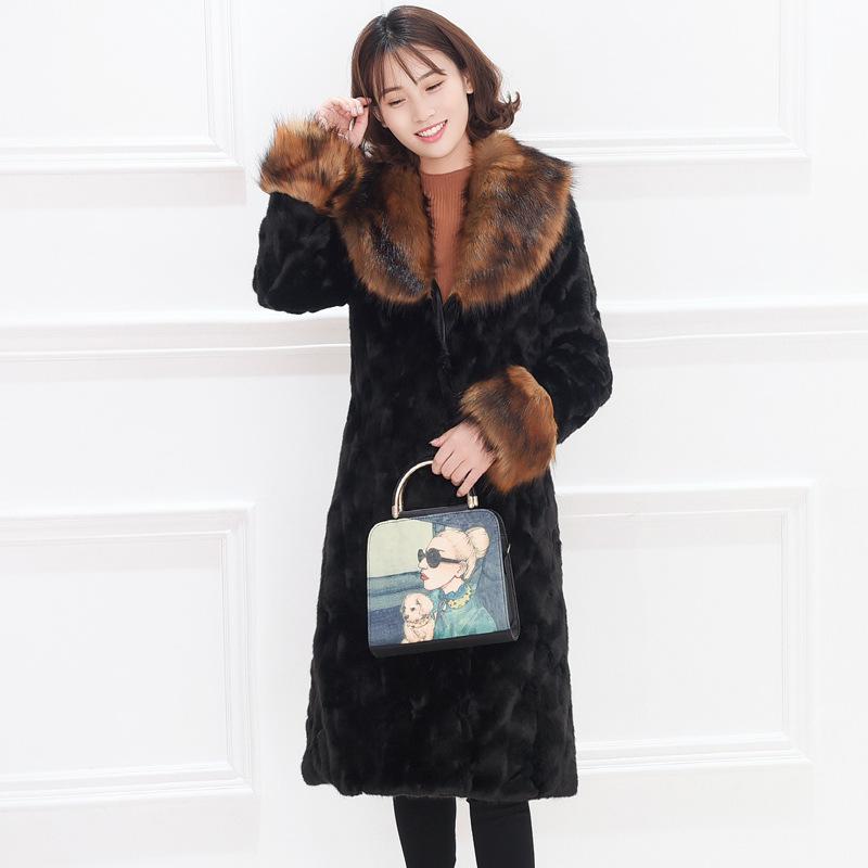 Fur jacket long slim autumn and winter new fox fur collar mink coat women's Korean version warm large size casual