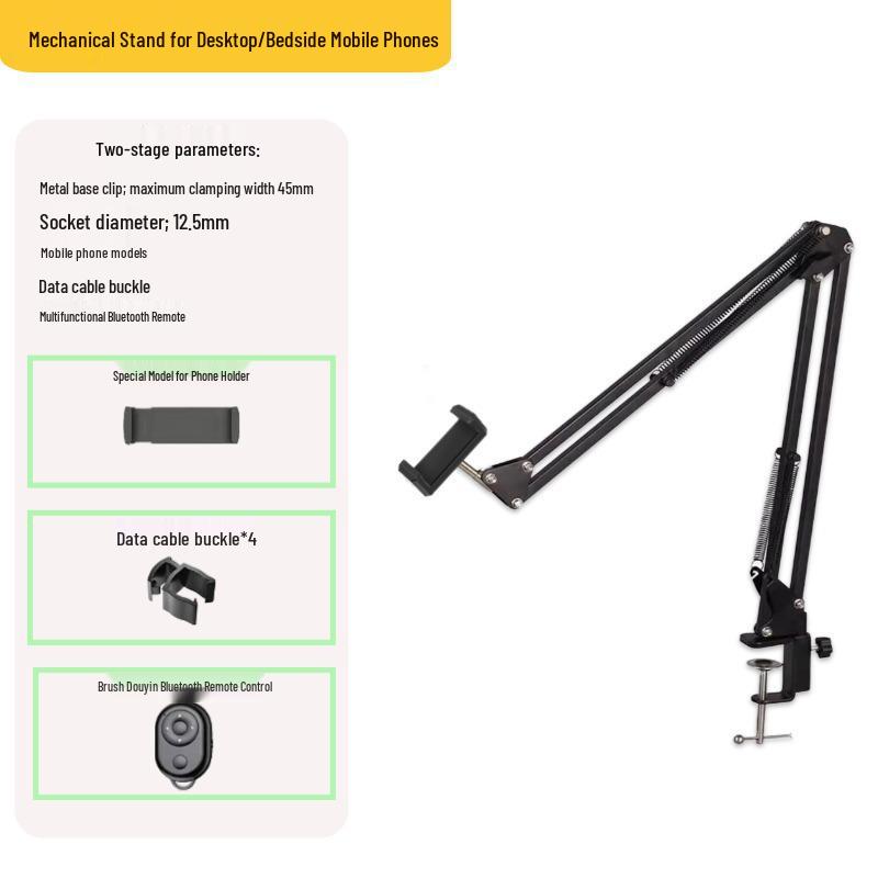 Desktop Streaming Microphone Stand with Fill Light, Boom Arm, and Phone Holder