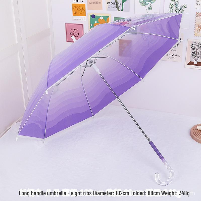 Japonský lesní styl průhledný deštník s třešňovými květy s klenutou dlouhou rukojetí pro studenty