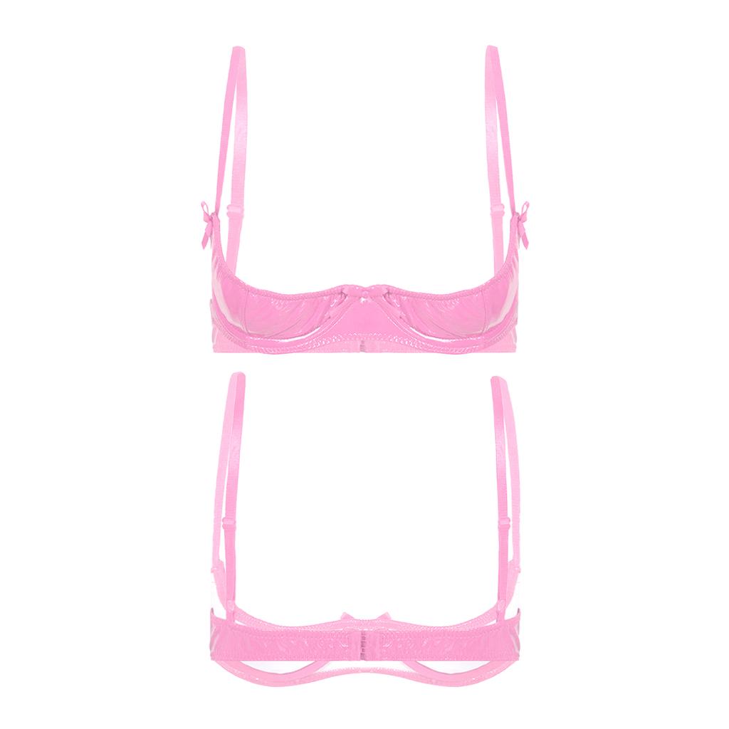 Women Glossy Leather Open Breast Cup Bra Tops Push Up Bras Bustier Corset Brassiere Lingerie Underwear Female Lingerie