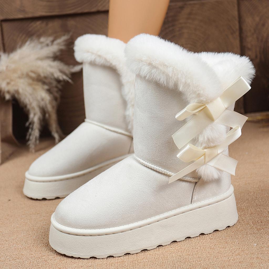 Stivali da Neve con Zeppa da Donna Inverno 2025 Nuovi Punta Rotonda Versatili Pile Ispessito Gambale Corto Neve Cotone