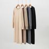 Autumn/Winter Hooded Wool Knit Sweater Dress - Solid, Loose, Soft, Warm, Mid-Length Cashmere.