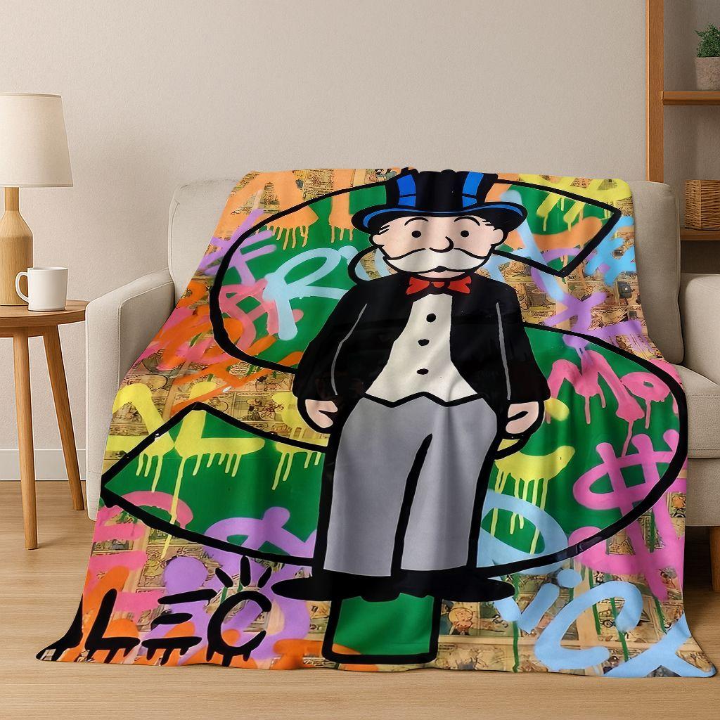 Rich Cartoon Monopoly Dollar Game Money Flannel Blanket,Cozy Soft Throw Blanket for Home Bedroom Bed Sofa Picnic Cover Gift Kids