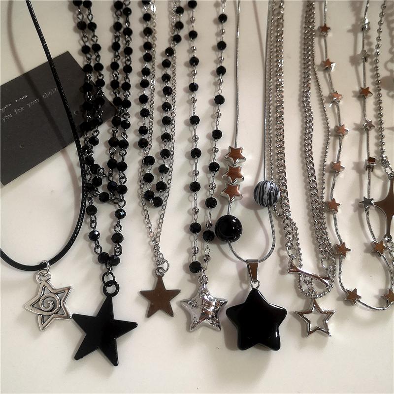 Punk Rock Vintage Star Pendant Chain Necklace For Men Women Charm Hip Hop 90s Y2K Grunge Goth Aesthetic Trendy EMO Accessories