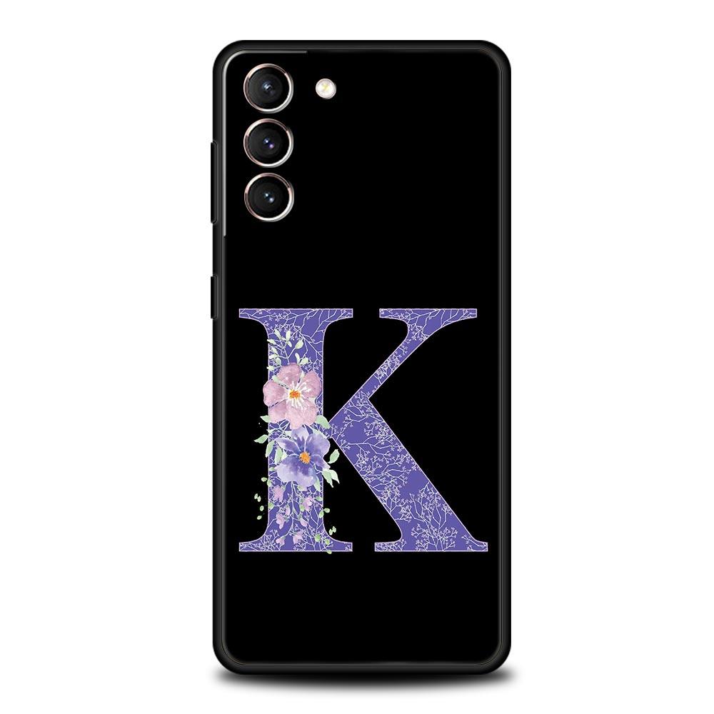 Letters Purple Flower Phone Case For Samsung Galaxy S26 Ultra S25 Plus S24 FE S23 S22 5G S21 S20 Cover Black Soft