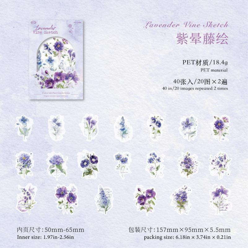 20-Sheet Vibrant Ink Botanical Illustration Stickers, Elegant Floral/Herb Motifs Smooth Surface, Easy to Peel for Handmade Card