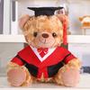 Plyšový medvídek absolvent 2025 s talárem, čepicí a střapcem, roztomilý hnědý absolvent