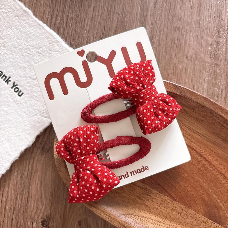 1Pair New Year Cute Red Bow Hairpins Children Girls Hair Clips Pin Barrettes Accessories Hairclip Headwear Headdress Ornament