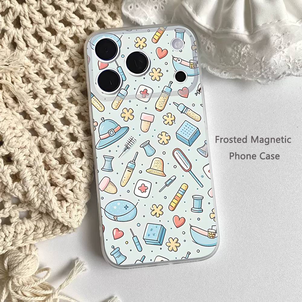 

Мультяшный чехол с магнитом, матовый прозрачный, для iPhone 17,16,15,14,13,12,11 Pro,Max,Plus,Mini,Air,E, с изображением врача, медсестры iPhone15pro
