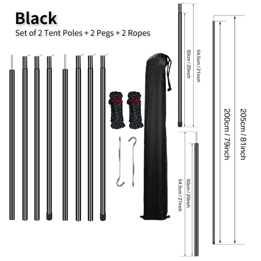 

Set of 2 Tent Poles Adjustable Tarp Poles Steel Rods for Sun Shelter Tarp Canopy Camping Replacement With Pegs & Ropes