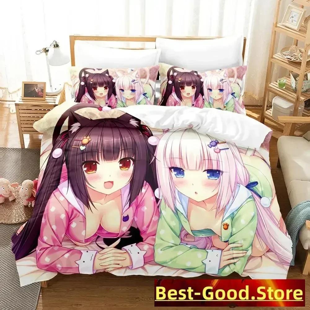 New Nekopara Ova Bedding Set Duvet Cover Sheet Printed Bed Set Pillowcase Bed Full Queen King Size Comforter Bedroom