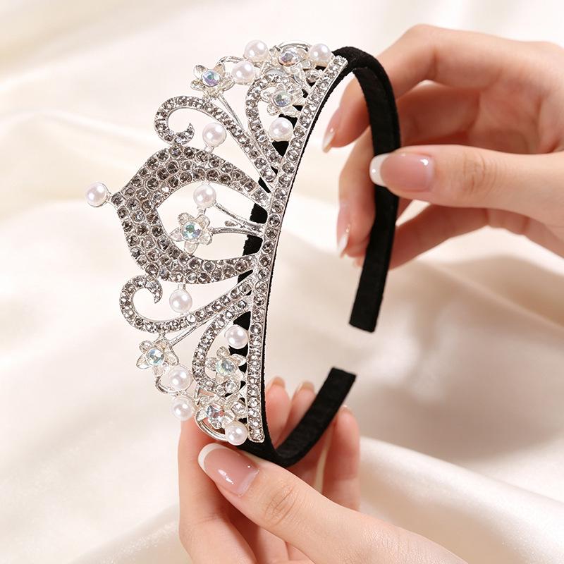 White Diamond Pearl Crown Hair Comb for Brides & Children