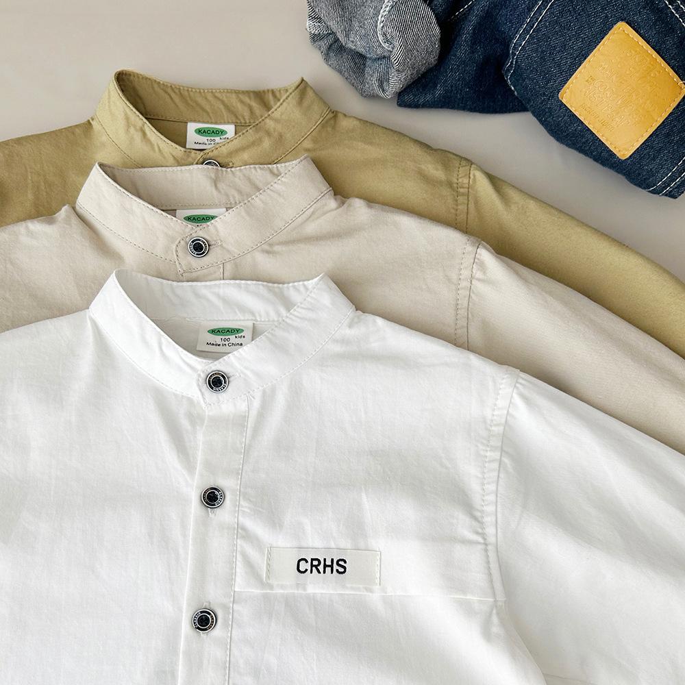 Frühlings- und Herbst-Kinderbekleidung Jungen und Kinder Baumwolle Stehkragen Weiß Langarmhemd Hemd Oberteil