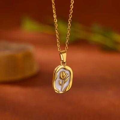 Hot Sale Advanced Sensory Full Body Titanium Steel Oil Dropping Flower Geometric Necklace Women's Light Luxury Versatile Clavicle Chain