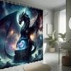 1pc Shower Curtain - Majestic Black Dragon with Celestial Background and Mystical Orb Design for a Dramatic Bathroom Waterproof