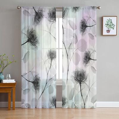 Blumen- und Blatt-Gradienten-Tüllvorhänge für Wohnzimmer, Schlafzimmer, Voile, durchsichtiger Vorhang, Fenster, Wohnkultur, Vorhänge