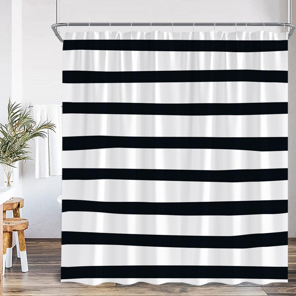 Geometric Stripes Shower Curtain Abstract Wavy Line Spots Art Aesthetic Bathroom Decorations Modern Bath Curtain with Hooks