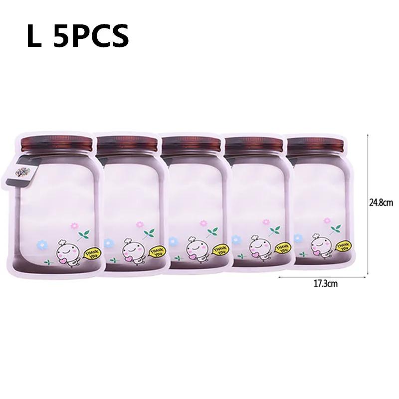 5PCS/set Travel Food Candy Ziplock Bags Portable Reusable Bottles Bags Seal Food Container Food Snack Zipper Bags wholesale