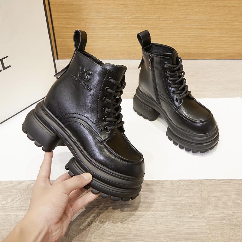 Thick-soled Martin Boots for Women's 2025 Autumn and Winter New Small Inner Height-increasing Short Boots British Versatile Medium Tube Women's Boots