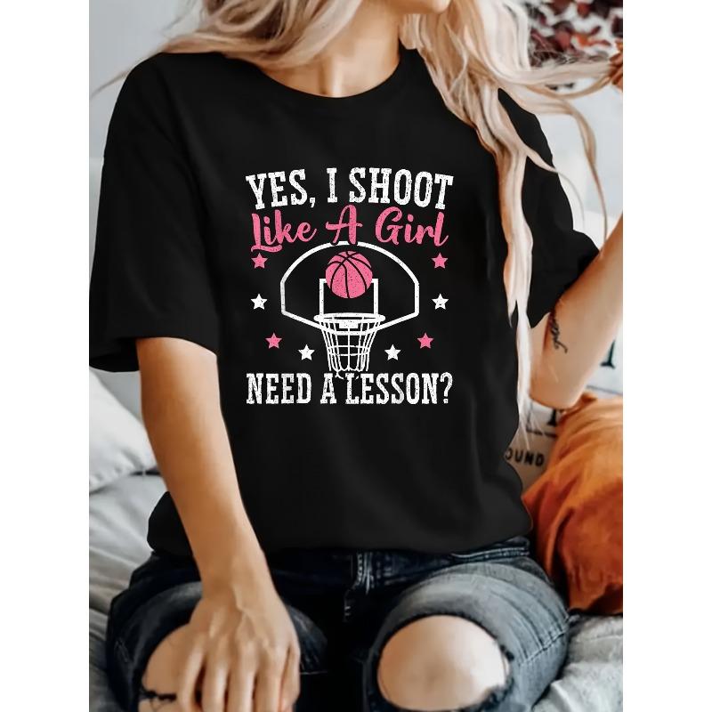 

Women s Basketball Hoop Junkie Graphic Tee Round Neck Short Sleeve Casual Summer Top S чёрный