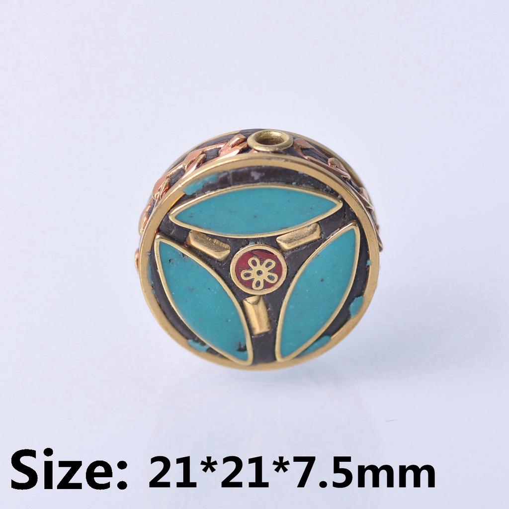 Handmade Nepalese Buddhist Tibetan Brass Metal & Clay Loose Craft Beads for Necklace Jewelry Making DIY