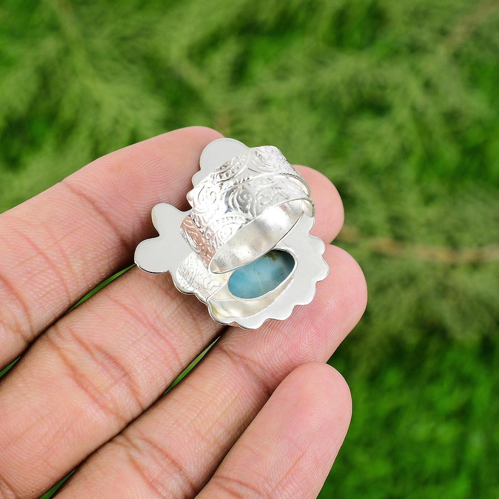 Mothers Day Sale 925 Sterling Silver Natural Larimar Boho Promise Daughter Ring