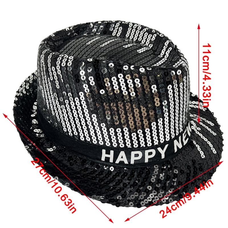 Sequined Oktoberfest Hat for Women Men New Year Eve Panama Hat Roll Brims Hat Cosplay Costume Adult Theme Party Accessory