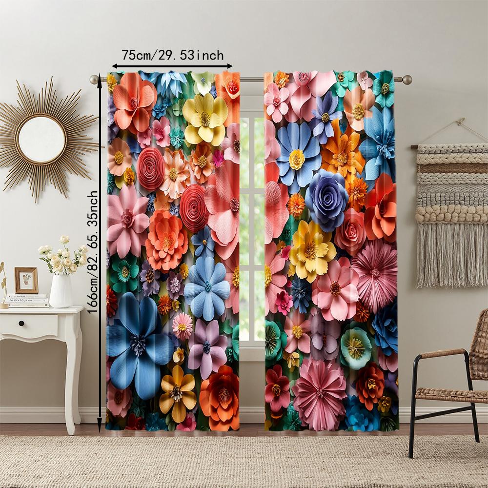Set Of 2 Versatile Polyester Transparent Curtains Home Decoration Colorful Floral Use Bedrooms Living Rooms Curtain Ideal For Sitting Room