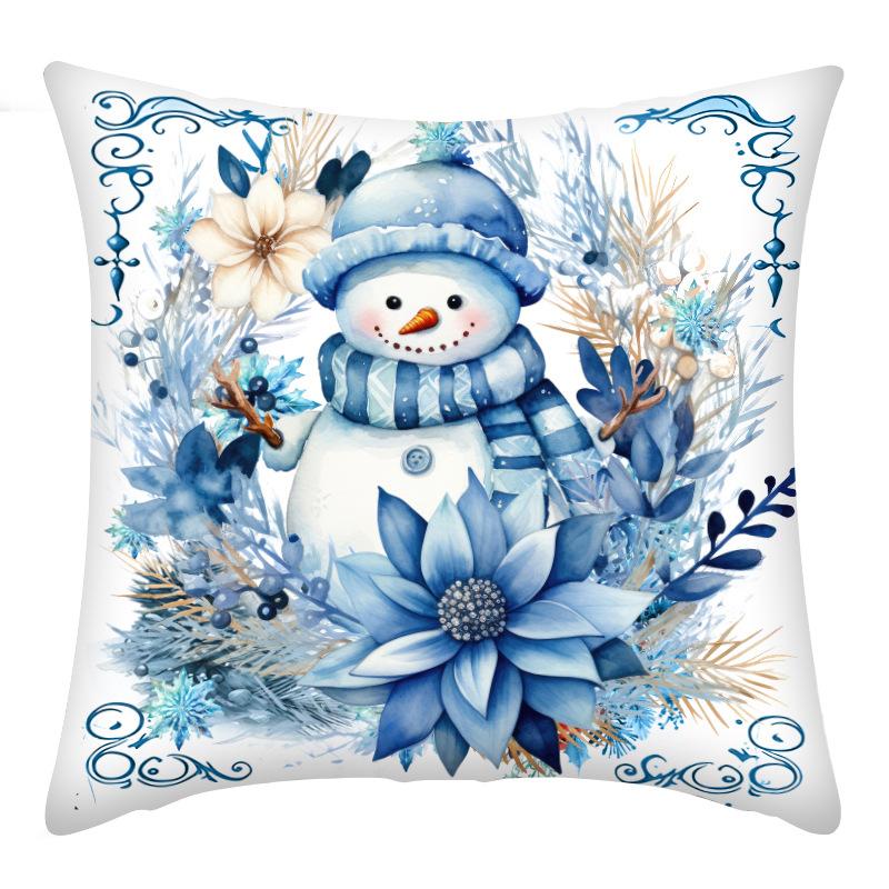 

Синяя акварельная тема Декоративная наволочка Лен Рождественская подушка Снеговик Диван Кровать Тканевая подушка Наволочка для спинки 45*45cm