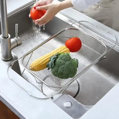 New Expandable Cutlery Drying Rack Kitchen Sink Drain Basket Stainless Steel Drain Basket Kitchen Storage Trays