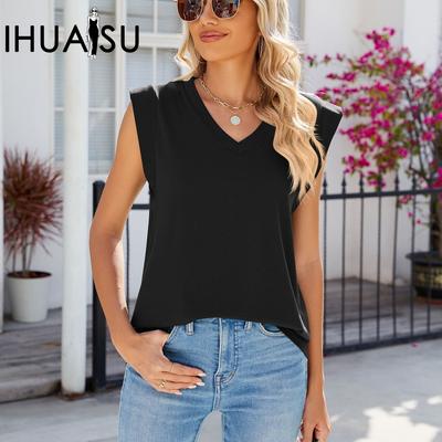 Einfarbiges, ärmelloses, lockeres Tanktop mit V-Ausschnitt für Frühling und Sommer für Damen