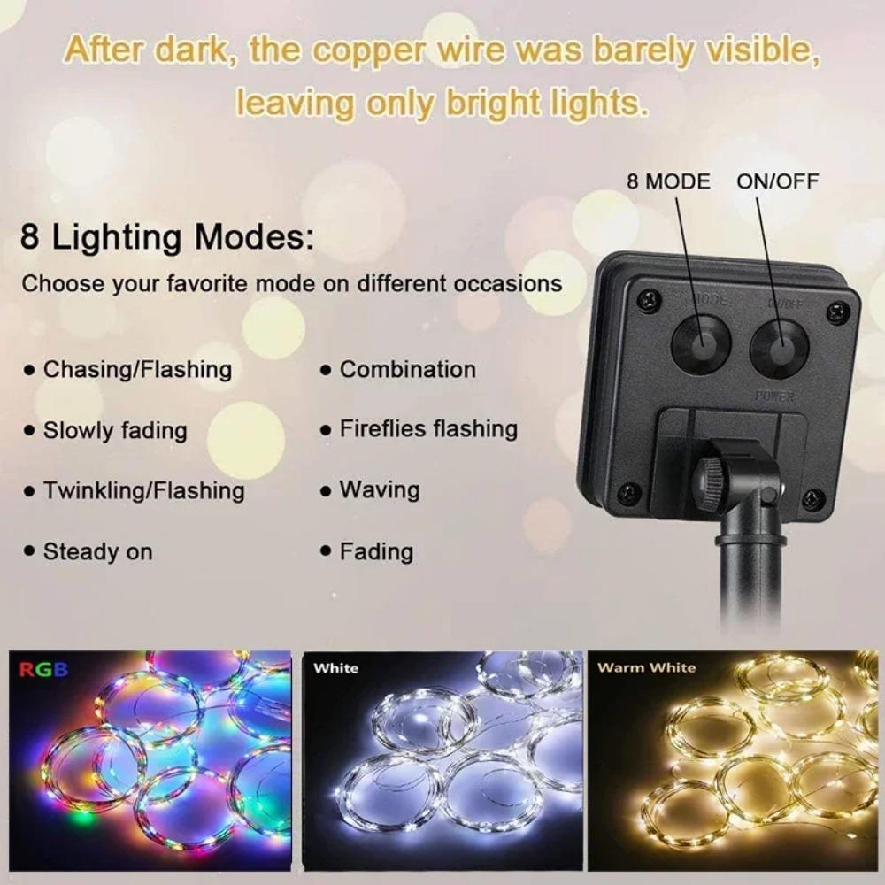 3M Solar Curtain Lights Fairy Garland String Lights 8 Modes Outdoor Waterproof Decorative Lights for Fairy Christmas House Garden