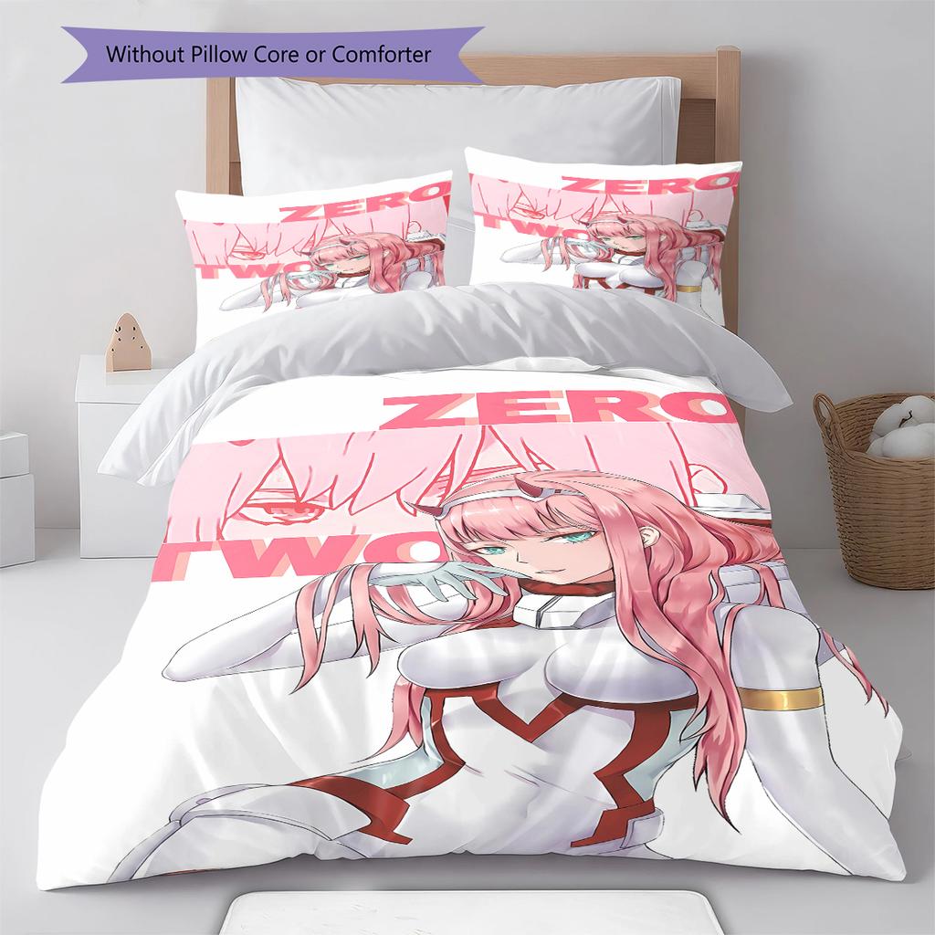 DARLING in the FRANXX Zero Two Pattern Bedding,Quilt Set Quilt Cover Pillowcase Home Birthday Gift (1 * duvet cover + 2 * pillowcase, without core)