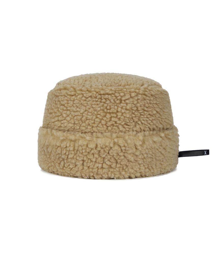 Bajal Va Long Label Fleece Mongolian Bucket Hat Beige