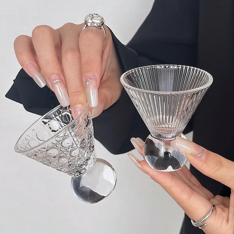 Retro Gem Pattern High Stem Glass Cup for Ice Coffee Juice Bubble Water Drinkware Nordic Sle Pure Color Universal Cup