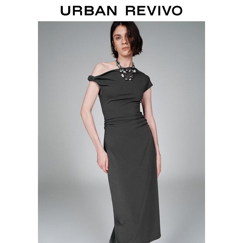 UR Asymmetrical Shoulder Neck Long Dress L средне-серый