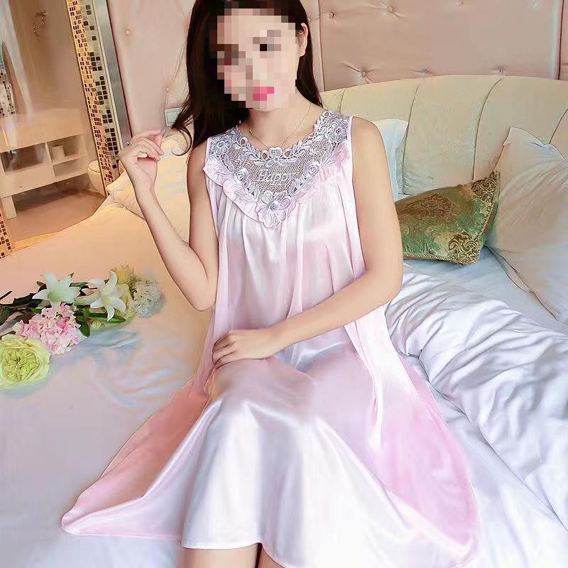 Women's Sexy Lace Summer Camisole Ice Silk Nightdress - Plus Size Loose Fit Home Wear Pajamas