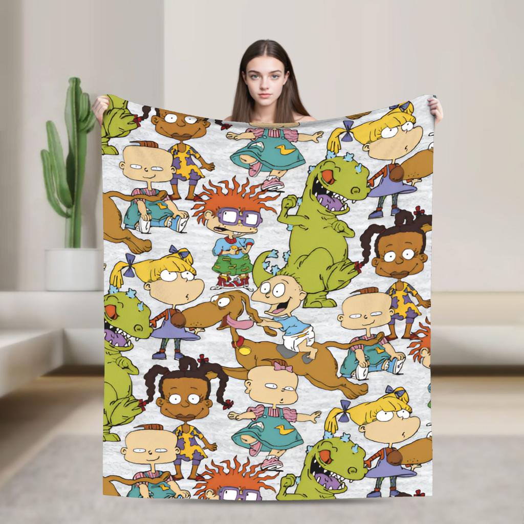 Rugrats Playful Character Blankets  Warm Soft Plush Throw Blanket For Couch Chair Airplane Travel Flannel Bedspread Bed Cover