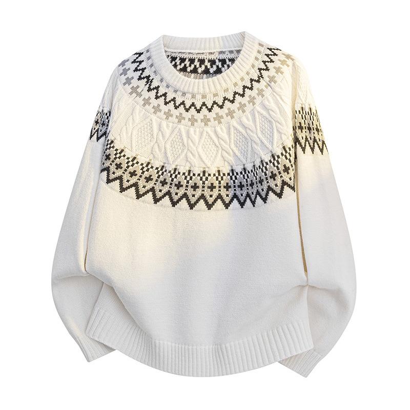 Long Sleeves Sweaters Unisex Sweater Section of The Autumn Winter Retro Floral Pattern Loose Round Neck Design Sense of The Bottoming Knitwear Tops